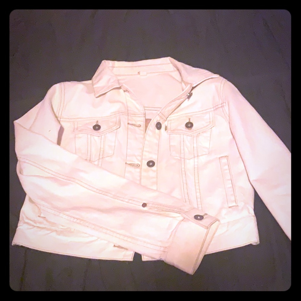 TOMS cropped white denim jacket